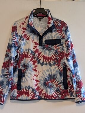 Eddie Bauer Red, Blue, White Tie-Dye Pullover Shirt